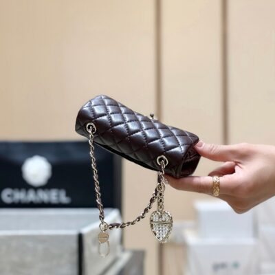 25S CHANEL MINI CF BAG 12 IN DARK BROWN LAMBSKIN HEART MODEL