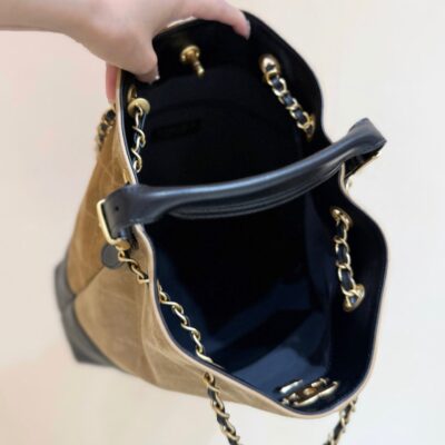 CHANEL 25S SHOPPING BAG 33 IN BROWN AND BLACK SUEDE CALFSKIN