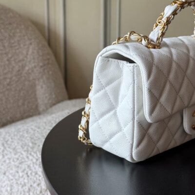 CHANEL 25S FLAP BAG 20 CM IN WHITE CAVIAR LEATHER WITH GOLD HARDWARE