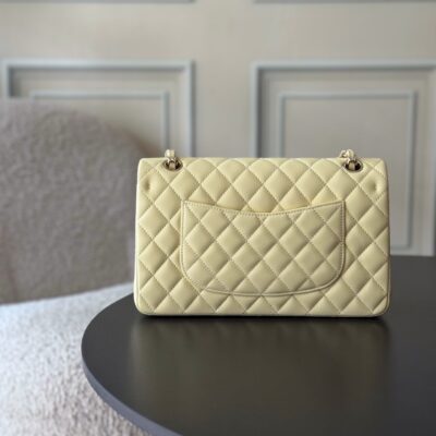 CHANEL 25S CLASSIC FLAP BAG 25 CM IN PALE BEIGE YELLOW LAMBSKIN WITH GOLD HARDWARE