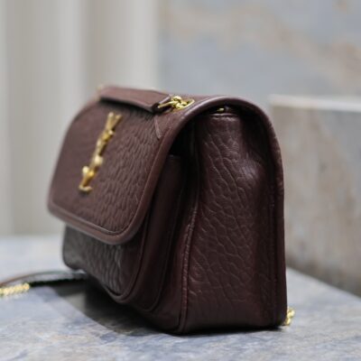 Niki mini crinkled shoulder 22 in Chestnut Brown Lamskin Gold Hardware