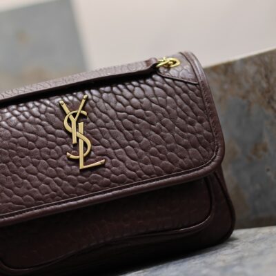 Niki mini crinkled shoulder 22 in Chestnut Brown Lamskin Gold Hardware