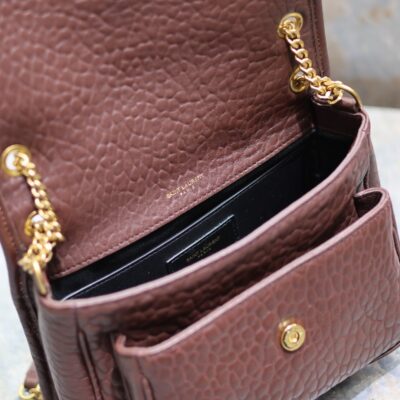 Niki mini crinkled shoulder 22 in Chestnut Brown Lamskin Gold Hardware