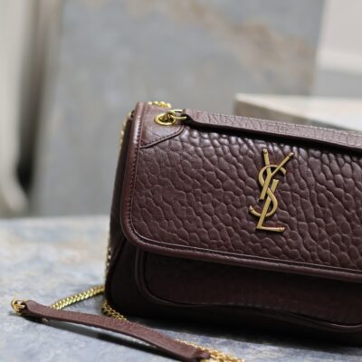 Niki mini crinkled shoulder 22 in Chestnut Brown Lamskin Gold Hardware