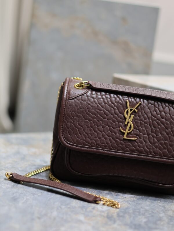 Niki mini crinkled shoulder 22 in Chestnut Brown Lamskin Gold Hardware