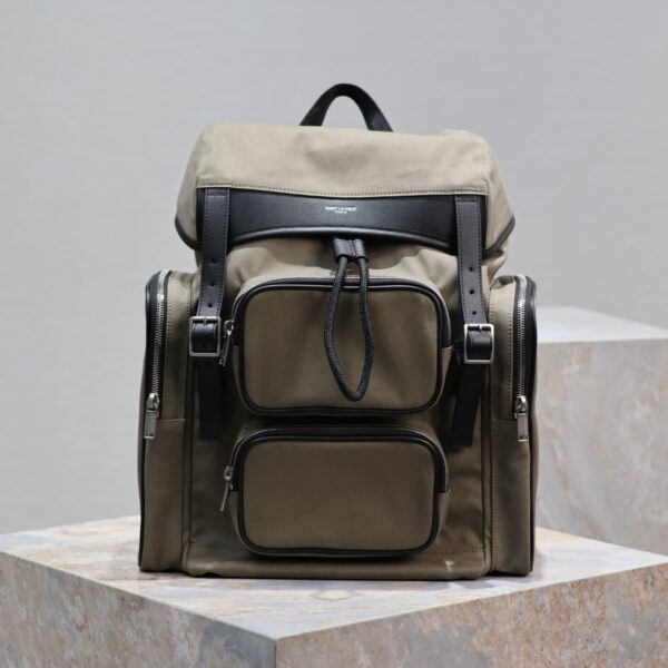 img_f8c0bdc9_20231208_i1702041539_1497_0_jpg CITY MULTI-POCKET BACKPACK 42 IN KHAKI GREEN NYLON AND BLACK SMOOTH CALFSKIN