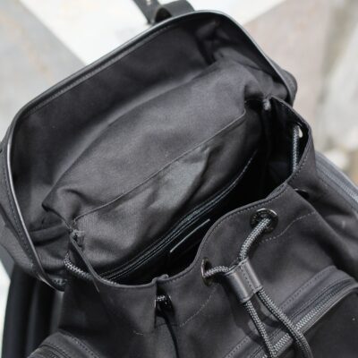 CITY MULTI-POCKET BACKPACK 42 IN BLACK NYLON AND SMOOTH CALFSKIN