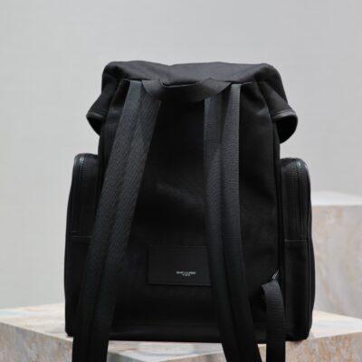 CITY MULTI-POCKET BACKPACK 42 IN BLACK NYLON AND SMOOTH CALFSKIN