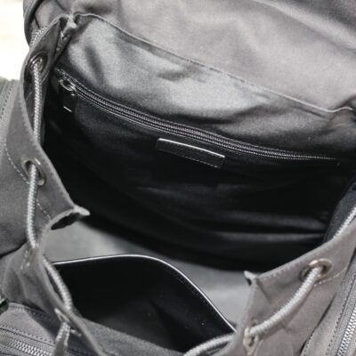 CITY MULTI-POCKET BACKPACK 42 IN BLACK NYLON AND SMOOTH CALFSKIN