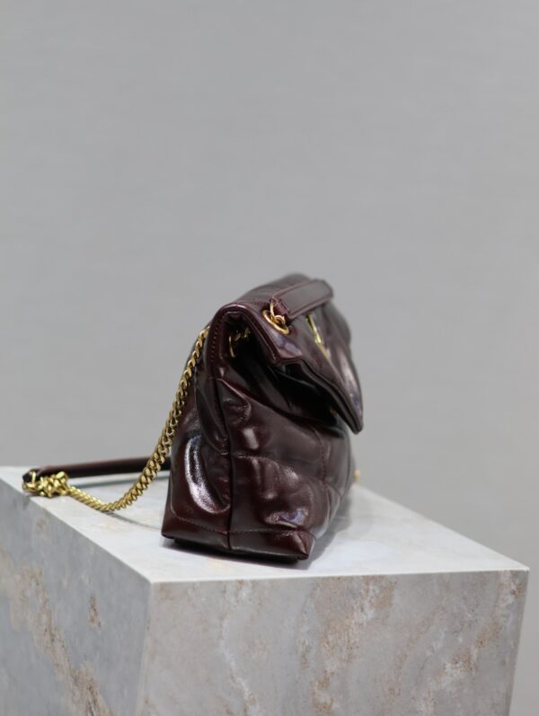 YSL 25S LOULOU PUFFER MEDIUM 29 IN DARK BURGUNDY CALFSKIN
