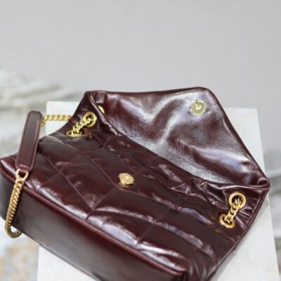 YSL 25S LOULOU PUFFER MEDIUM 29 IN DARK BURGUNDY CALFSKIN