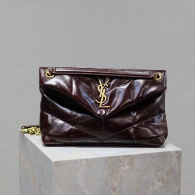 YSL 25S LOULOU PUFFER MEDIUM 29 IN DARK BURGUNDY CALFSKIN