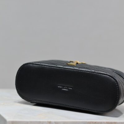 GABY MINI VANITY 18 IN BLACK QUILTED LAMBSKIN GOLD HARDWARE