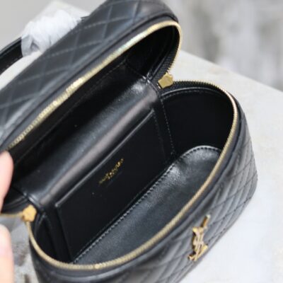 GABY MINI VANITY 18 IN BLACK QUILTED LAMBSKIN GOLD HARDWARE