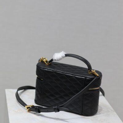 GABY MINI VANITY 18 IN BLACK QUILTED LAMBSKIN GOLD HARDWARE
