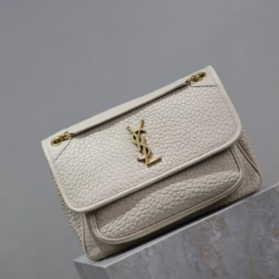 NIKI MEDIUM 28 IN WHITE ELEPHANT PATTERN LAMBSKIN GOLD LOGO