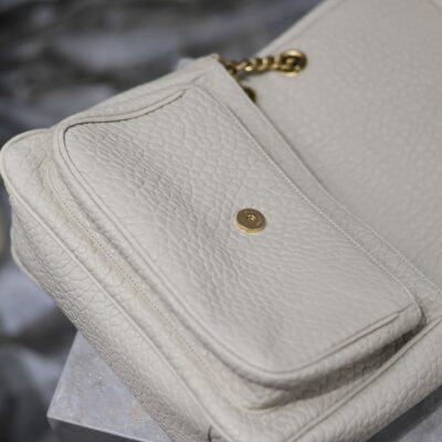 NIKI MEDIUM 28 IN WHITE ELEPHANT PATTERN LAMBSKIN GOLD LOGO