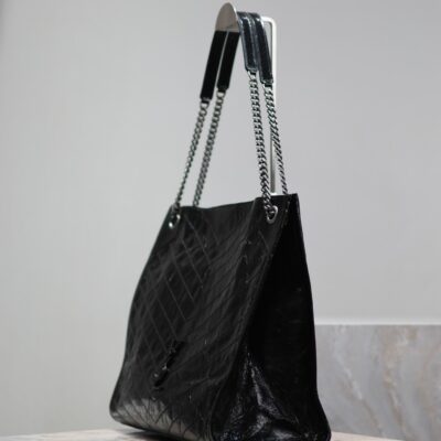 NIKI SHOPPING BAG 39 IN BLACK CRUMPLED CALFSKIN SILVER HARDWARE