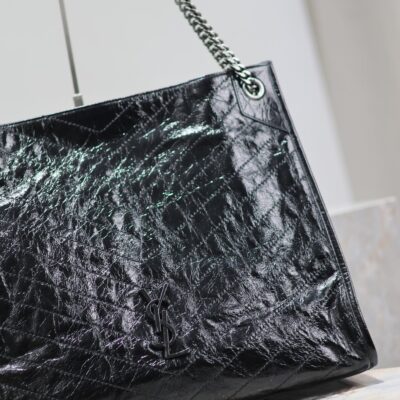 NIKI SHOPPING BAG 39 IN BLACK CRUMPLED CALFSKIN SILVER HARDWARE