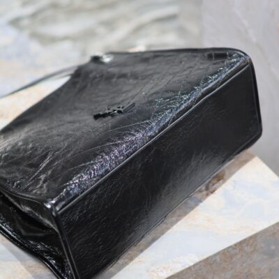 NIKI SHOPPING BAG 39 IN BLACK CRUMPLED CALFSKIN SILVER HARDWARE