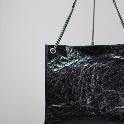 NIKI SHOPPING BAG 39 IN BLACK CRUMPLED CALFSKIN SILVER HARDWARE