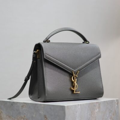 CASSANDRA TOP HANDLE BAG 24 IN GRAY CALFSKIN GOLD HARDWARE