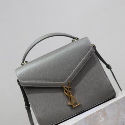 CASSANDRA TOP HANDLE BAG 24 IN GRAY CALFSKIN GOLD HARDWARE