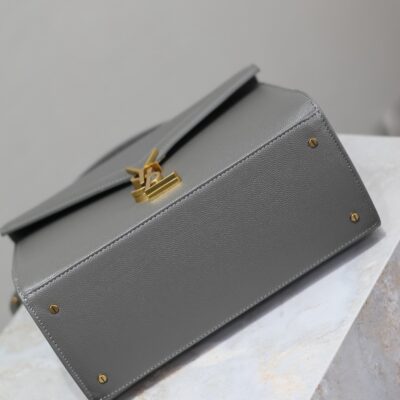 CASSANDRA TOP HANDLE BAG 24 IN GRAY CALFSKIN GOLD HARDWARE