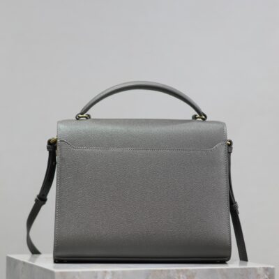 CASSANDRA TOP HANDLE BAG 24 IN GRAY CALFSKIN GOLD HARDWARE
