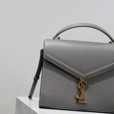 CASSANDRA TOP HANDLE BAG 24 IN GRAY CALFSKIN GOLD HARDWARE