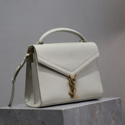 CASSANDRA TOP HANDLE BAG 24 IN WHITE CALFSKIN GOLD HARDWARE
