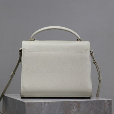 CASSANDRA TOP HANDLE BAG 24 IN WHITE CALFSKIN GOLD HARDWARE