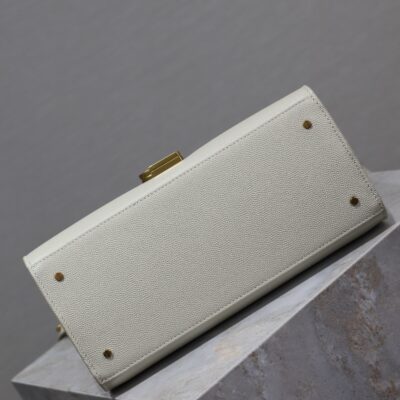 CASSANDRA TOP HANDLE BAG 24 IN WHITE CALFSKIN GOLD HARDWARE