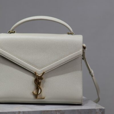 CASSANDRA TOP HANDLE BAG 24 IN WHITE CALFSKIN GOLD HARDWARE