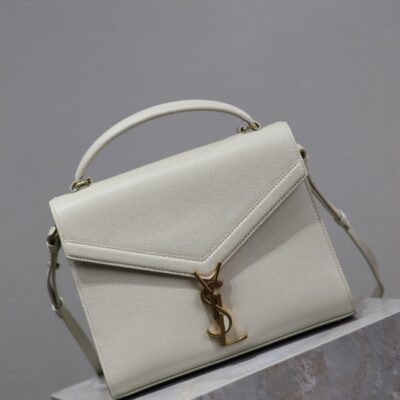 CASSANDRA TOP HANDLE BAG 24 IN WHITE CALFSKIN GOLD HARDWARE