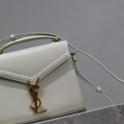 CASSANDRA MINI TOP HANDLE BAG 20 IN WHITE CALFSKIN GOLD HARDWARE