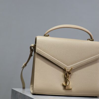 CASSANDRA TOP HANDLE BAG 24 IN BEIGE CALFSKIN GOLD HARDWARE