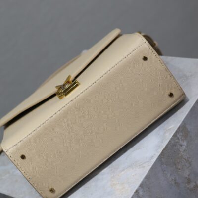 CASSANDRA TOP HANDLE BAG 24 IN BEIGE CALFSKIN GOLD HARDWARE