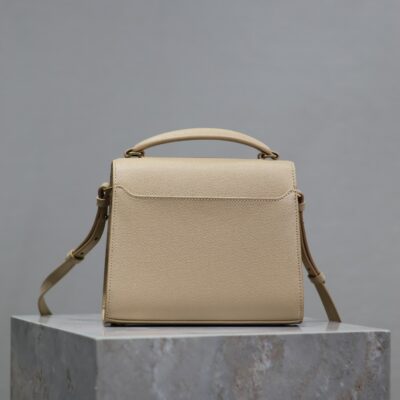 CASSANDRA MINI TOP HANDLE BAG 20 IN BEIGE CALFSKIN GOLD HARDWARE