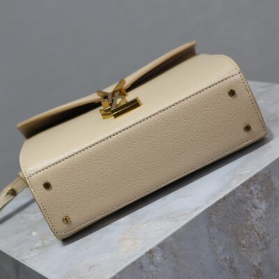 CASSANDRA MINI TOP HANDLE BAG 20 IN BEIGE CALFSKIN GOLD HARDWARE