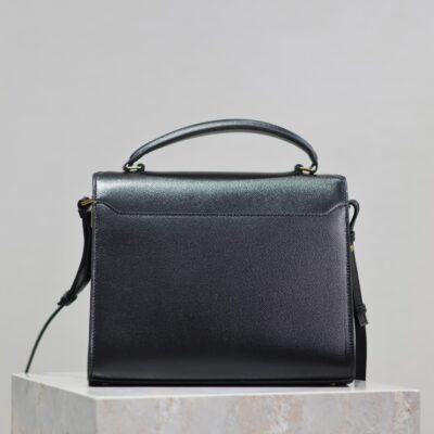 CASSANDRA TOP HANDLE BAG 24 IN BLACK CALFSKIN GOLD HARDWARE
