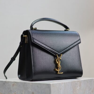 CASSANDRA TOP HANDLE BAG 24 IN BLACK CALFSKIN GOLD HARDWARE