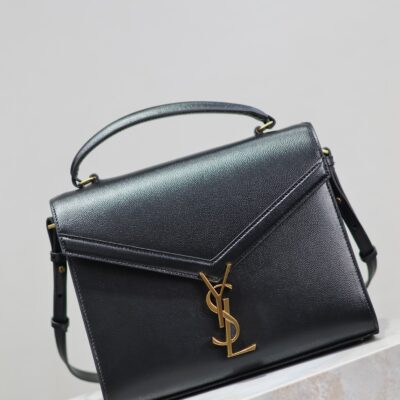 CASSANDRA TOP HANDLE BAG 24 IN BLACK CALFSKIN GOLD HARDWARE