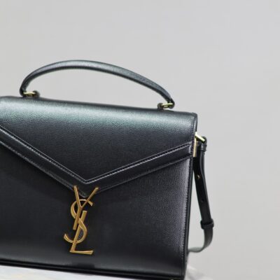 CASSANDRA TOP HANDLE BAG 24 IN BLACK CALFSKIN GOLD HARDWARE