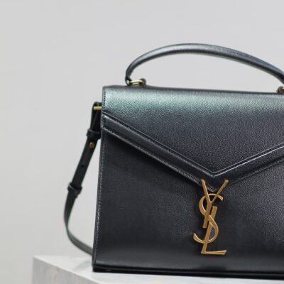 CASSANDRA TOP HANDLE BAG 24 IN BLACK CALFSKIN GOLD HARDWARE