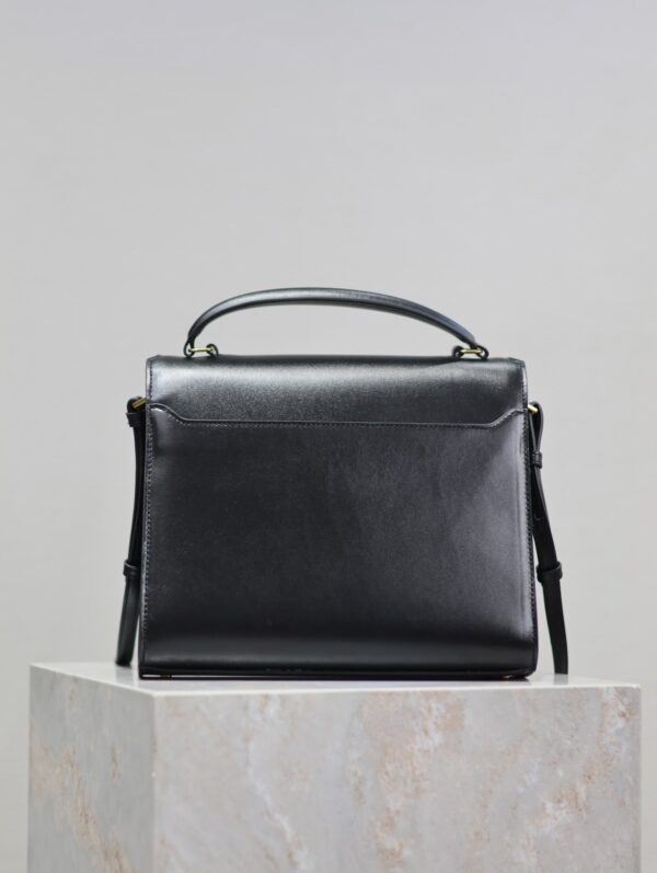 CASSANDRA TOP HANDLE BAG 24 IN BLACK SMOOTH LAMBSKIN GOLD HARDWARE