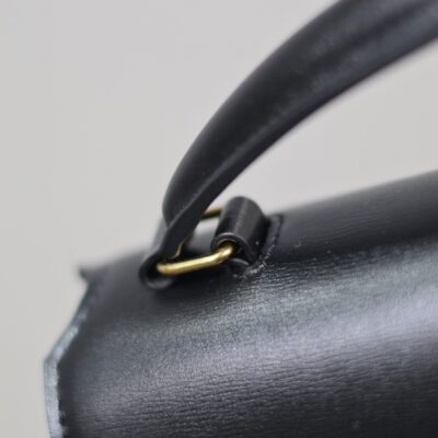 CASSANDRA TOP HANDLE BAG 24 IN BLACK SMOOTH LAMBSKIN GOLD HARDWARE