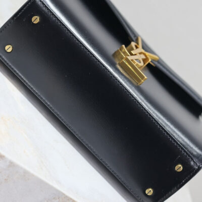 CASSANDRA MINI TOP HANDLE BAG 20 IN BLACK SMOOTH LAMBSKIN GOLD HARDWARE