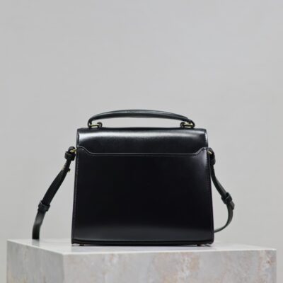 CASSANDRA MINI TOP HANDLE BAG 20 IN BLACK SMOOTH LAMBSKIN GOLD HARDWARE