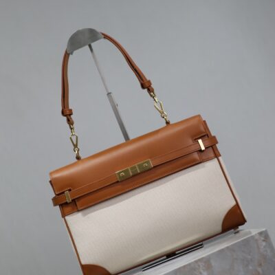 img_f8c0bdc9_20240525_i1716628930_1744_5_jpg MANHATTAN HANDBAG 32 IN BROWN CALFSKIN AND WHITE CANVAS GOLD HARDWARE